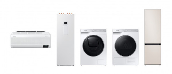 왼쪽부터 에어컨, 히트펌프 보일러, 세탁기, 건조기, 냉장고(사진=삼성전자)