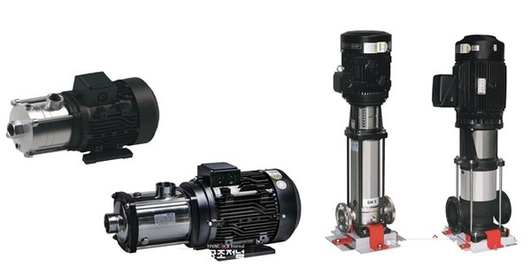 (사진 왼쪽부터)냉난방공조용 횡형다단펌프, 고양정/고효율 횡형다단원심펌프, 소방용 입형다단원심펌프
