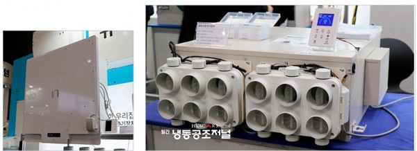 천장매립 카세트 환기유니트(CTVU, 사진 왼쪽) / 다분기형 열회수환기장치(사진 오른쪽)