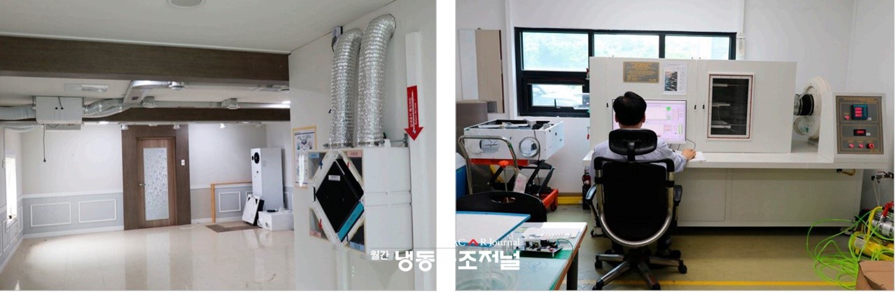 제이앤지의 환기설비 실증시험실(좌)과 환기설비 풍동시험실(우)
